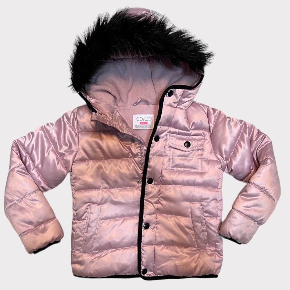 The Children’s Place Girls Pink Winter Jacket w/ Faux Fur Hood!
